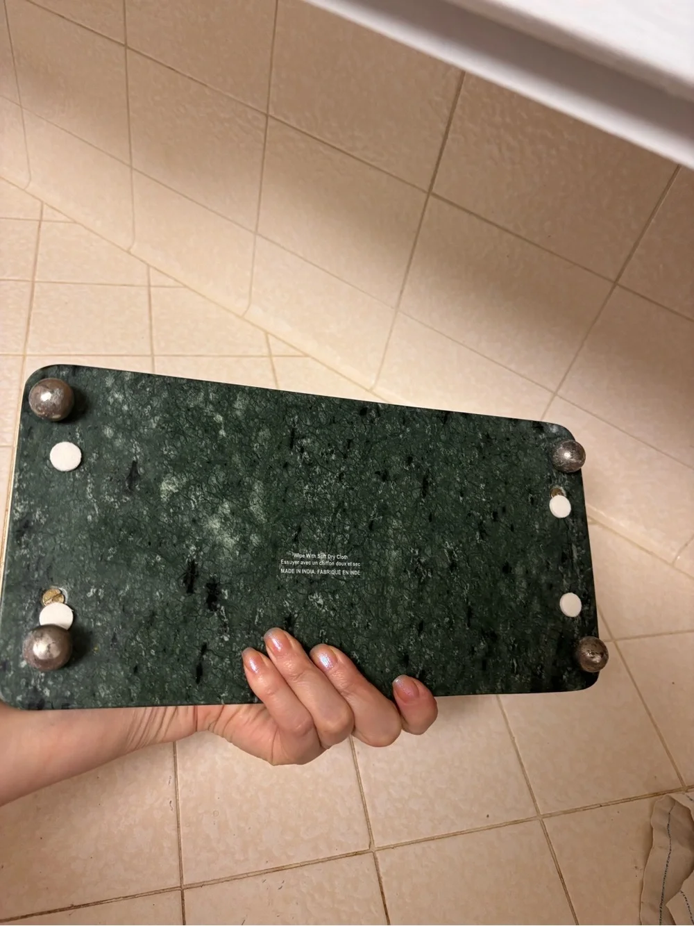 Green Marble Bath Tray with Metal Handles
